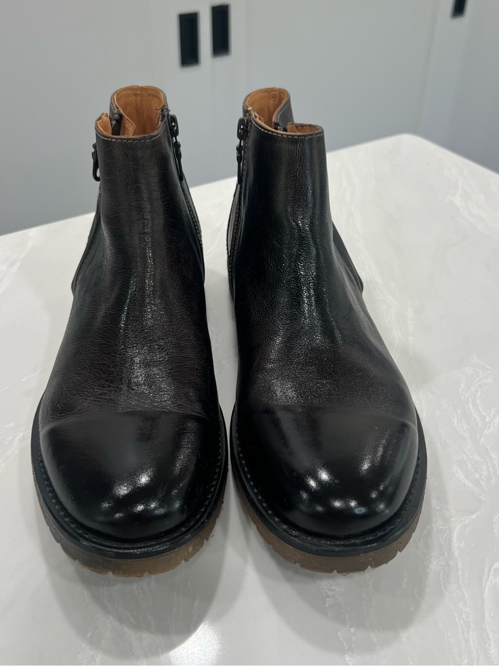 Bed|Stu Billy Men's Brown Leather Double Side-Zip Boots Classic Size 9